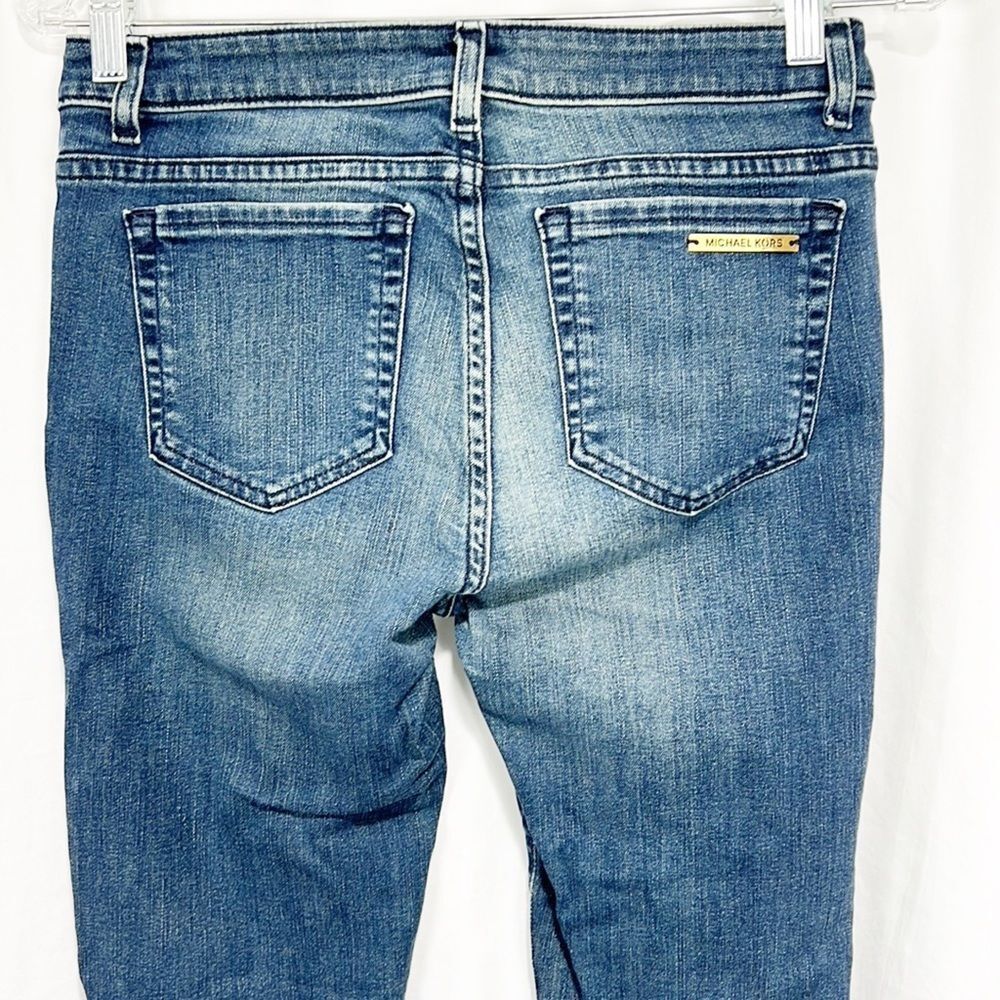 Michael Kors Women's Sz 12 Blue Medium Wash Denim Released Hem Izzy Skinny Jeans - Picture 9 of 11